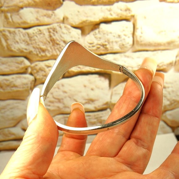 MODERNIST AMBER 925 SILVER BANGLE BRACELET HINGED RARE - Picture 9 of 10